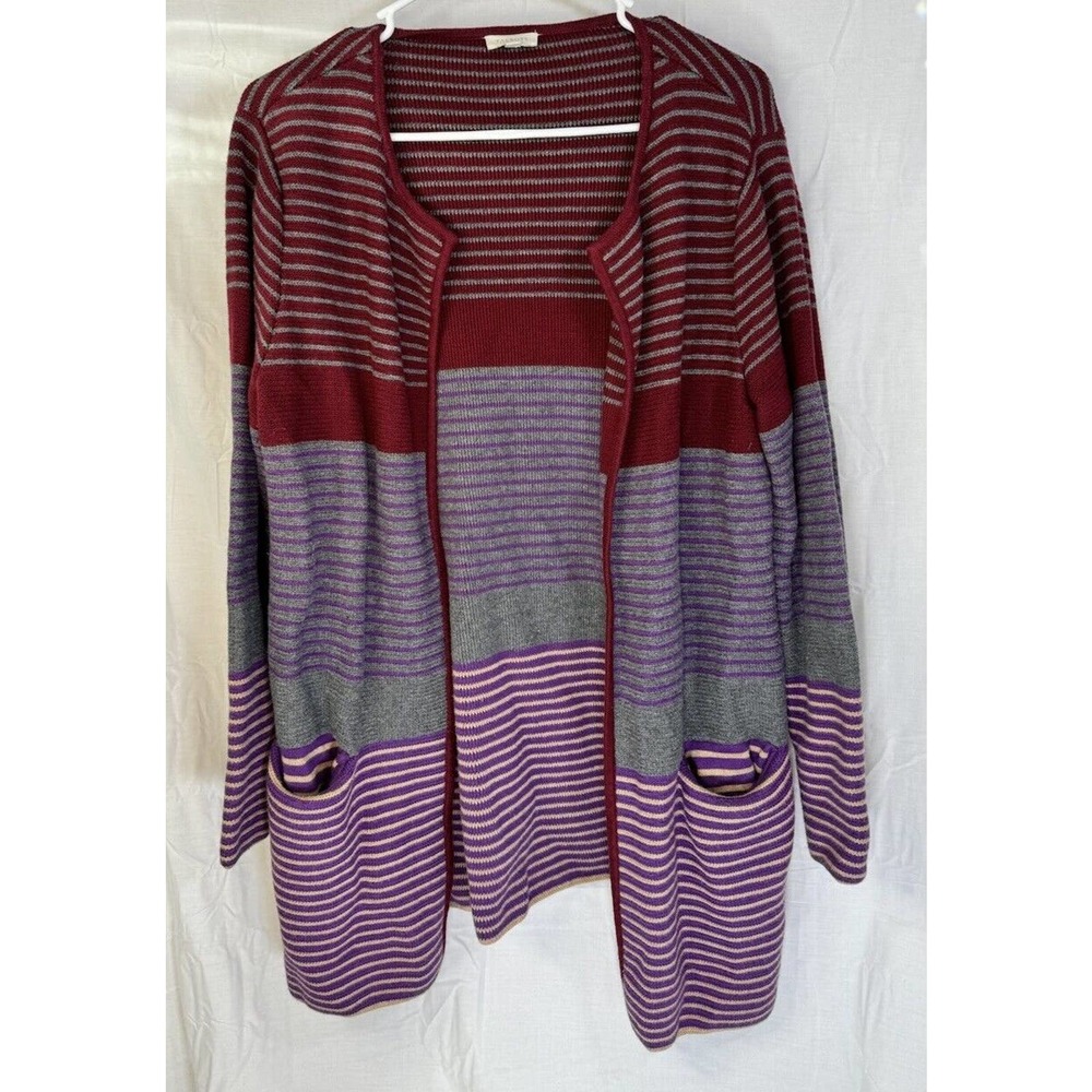 Talbots Petites Striped Color Block‎ Open Front Cardigan Women Size Large Petite